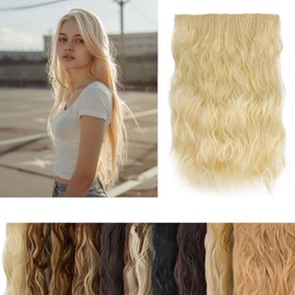 Eaaxup 20inch hair extension Adjustable Size 5 Secure Clips Hair Extensions with Transparentn Headband Wire hair Mixed light color Long Wavy extensions for women (60/613)