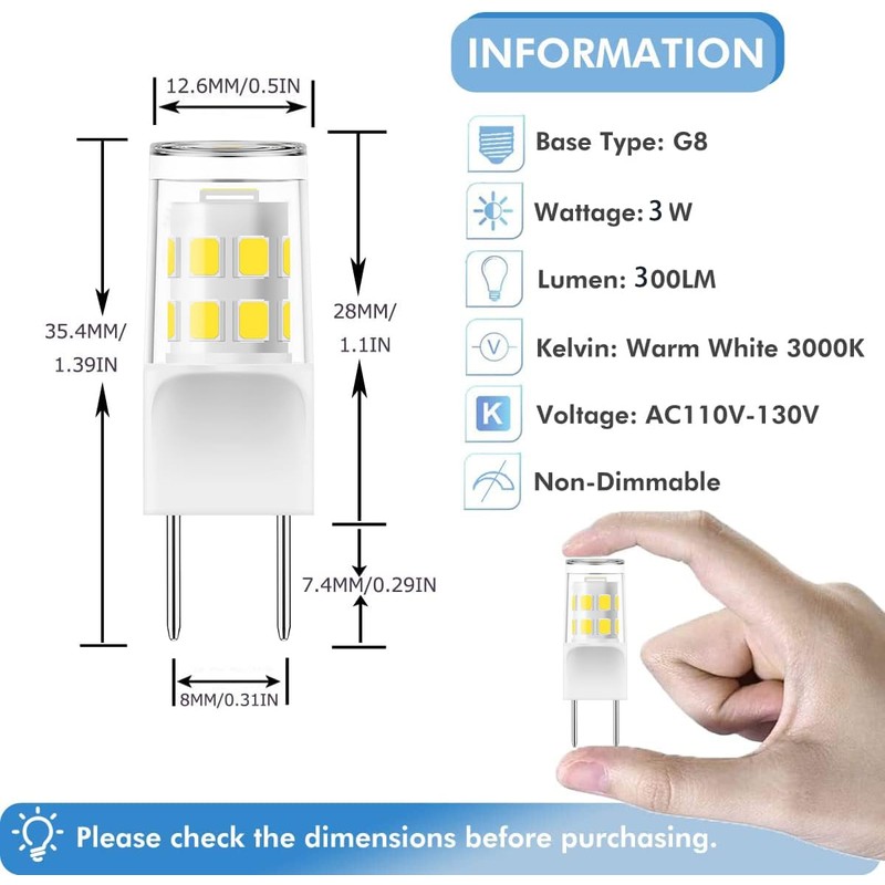 SSXBF G8 Led Bulb, 20-25W Halogen Equivalent 3W T4 Bulb,