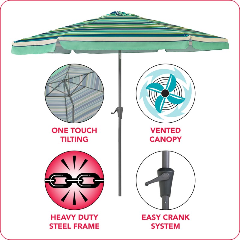 CorLiving 10ft Round Tilting Green and White Patio Umbrella