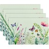 Vinyl Butterfly Floral Green Placemats - Set of 4, Heat