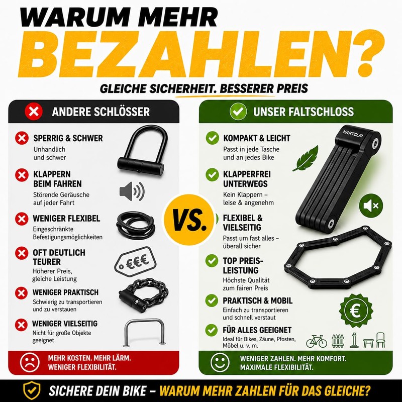 Bicycle Folding Lock with Hard Clip 85 cm - Safe,