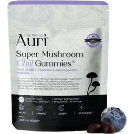 Auri Super Mushroom Chill Gummies Natural Calming Aid & Stress Reduction Suplemento Para Adultos W/Reishi Mushroom, Ashwagandha, L-Teanina Desenrolla La Mente Y Armoniza Tu Día 60 Gomitas Tr