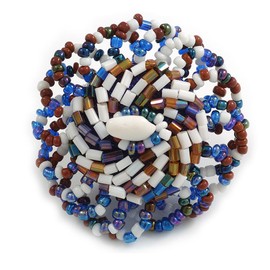Avalaya 40mm Diameter/Blue/White/Brown Glass Bead Daisy Flower Flex Ring/Size M