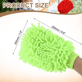 HARFINGTON 2pcs Premium Chenille Microfiber Car Wash Mitts 9.8" x 7.9" Scratch Free Wash Gloves Absorbent Double Sided Plush Cleaning Drying Mitts for Car Washing Home Light Green