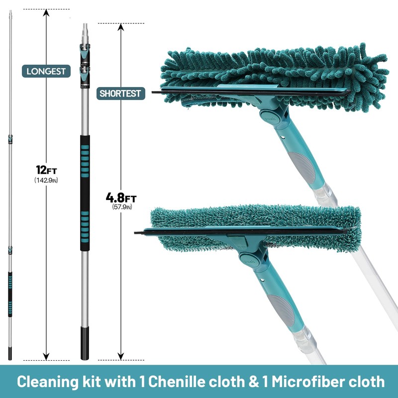 TelesPro 20 Feet High Reach Window Squeegee with 5-12Ft Extension