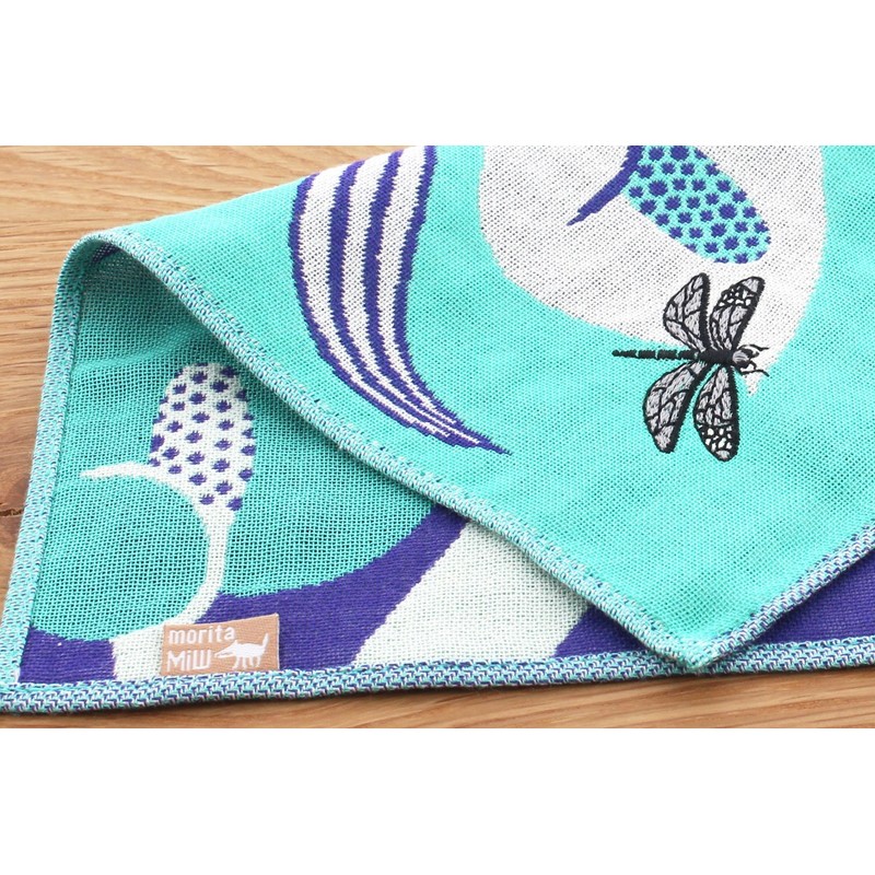 Kusubashi Mon Ori morita MiW Gauze Handkerchief, Dragonfly, Green, A-65534-86-G,
