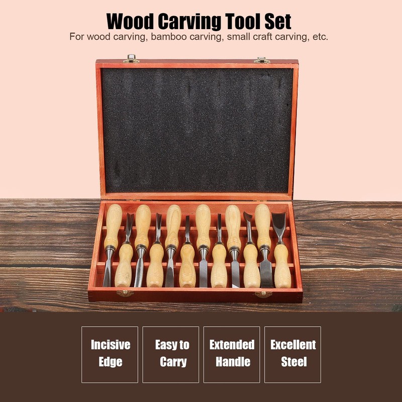 Cunyuer 12 PCS Wood Carving Tools, 60CRV Blade Wood Chisel