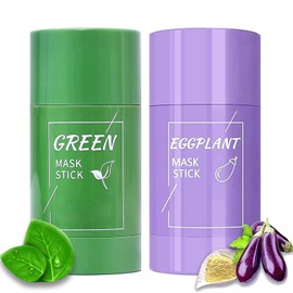 AONAT Pack of 2 Green Tea Masks, Green Mask Stick, Green Tea Purifying Clay Green Tea Mask, Oil Control, Anti-Acne, Aubergine, Firm Fine, Regulates the Water