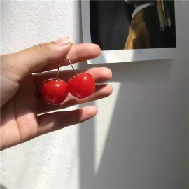 Unbranded jojo bizarre Realistic Cherry earrings stem dangle red wild anime cute kawaii