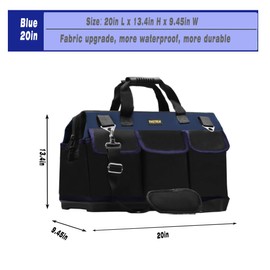 FASTECH 20in Heavy Duty Bottom Tool Bag With Wide Mouth for Tool Storage, Carrier and Organizer, Tool Bag for Men/Women, Wide Mouth Tool Bag With Inside Pockets (20 Inch)