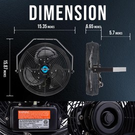 Tornado 12 Inch Outdoor Water-Resistant Wall Mounted Fan IPX4 Rated 3 Speed High Velocity Meatl Wall Fan For Commercial, Industrial, Residential, 6.6 FT Cord cETL Safety Listed, Black