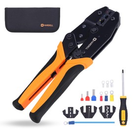 HARDELL Crimping Tool for Heat Shrink AWG22-10, Wire Crimping Tool with 90 PCS Wire Connectors, 3 Interchangeable Dies, Anti-Slip Grip, Electrical Connectors Kit Ratchet Wire Terminal Crimper