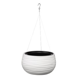 MELTOM Hanging Basket Flower Pot Removable Insert Round Waves 3D Effect with Hanging Bracket White