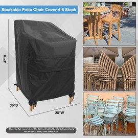 SUPERHOLD Stackable Chair Covers Outdoor Waterproof - 1 Pack Patio Chair Covers (28W x 36D x 47H inches, Black) Patio Furniture Covers with nonfading fabric fits for 4-6 Stacking Chairs