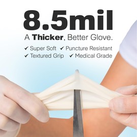 Disposable Latex Gloves 8.5 Mil, Powder-Free, Puncture Resistant & Super Soft, Medical & Food Safe, Heavy-Duty Examination Grade Rubber, Natural Color, High Tactile Sensitivity 1000 Count Medium
