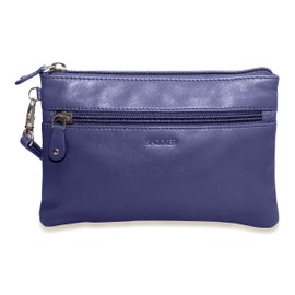 Real Leather Zip-Top Mini Clutch Purse – RFID Protected Travel Bag for Phone, Cards & Essentials | Wrist Strap & Secure Storage | SADDLER