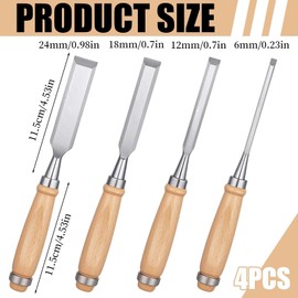 EnixwH 4 Pezzi scalpelli per Legno Scalpello Legno Attrezzi da Lavoro Professionale Intaglio Utensili Vattrezzi Scalpelli per Intagliare Scalpello Lavori e Progetti 6 MM 12 MM 18 MM 24 MM