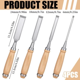 EnixwH 4 Pezzi scalpelli per Legno Scalpello Legno Attrezzi da Lavoro Professionale Intaglio Utensili Vattrezzi Scalpelli per Intagliare Scalpello Lavori e Progetti 6 MM 12 MM 18 MM 24 MM