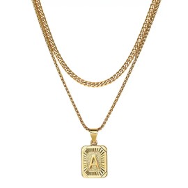 Fashion Gold Color Layered Necklace 26 Letter Charm Necklace Pendants for Women Men Box Curb Cuban Jewelry Gifts 20inch 22inchColor: Q
