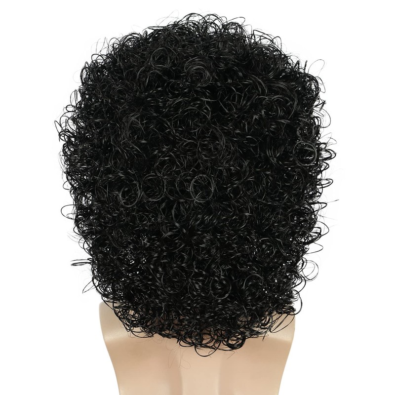 Yuehong Men Black Curly Fluffy Jumbo Afro Wig 70s 80s