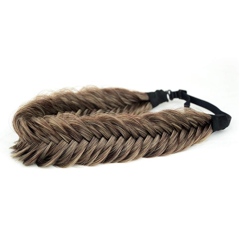 BOBIYA Wide Fishtail Synthetic Hair Braids Headband, Classic Braided Headband,