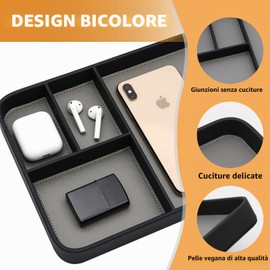 Vassoio in pelle PU, elegante e organizzato per ingresso, comodino, scrivania, vassoio per chiavi, telefono, orologio, portafoglio, gioielli (nero)