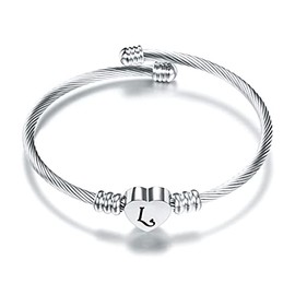 SBI Jewelry Silver Initial Letter Cuff Bracelet for Women Heart Bangle L Bracelet gift Wristlet Wife Daughter Sister Girlfriend Aunt Mom Best Friends Family Anniversary Mothers Day Birthday Love