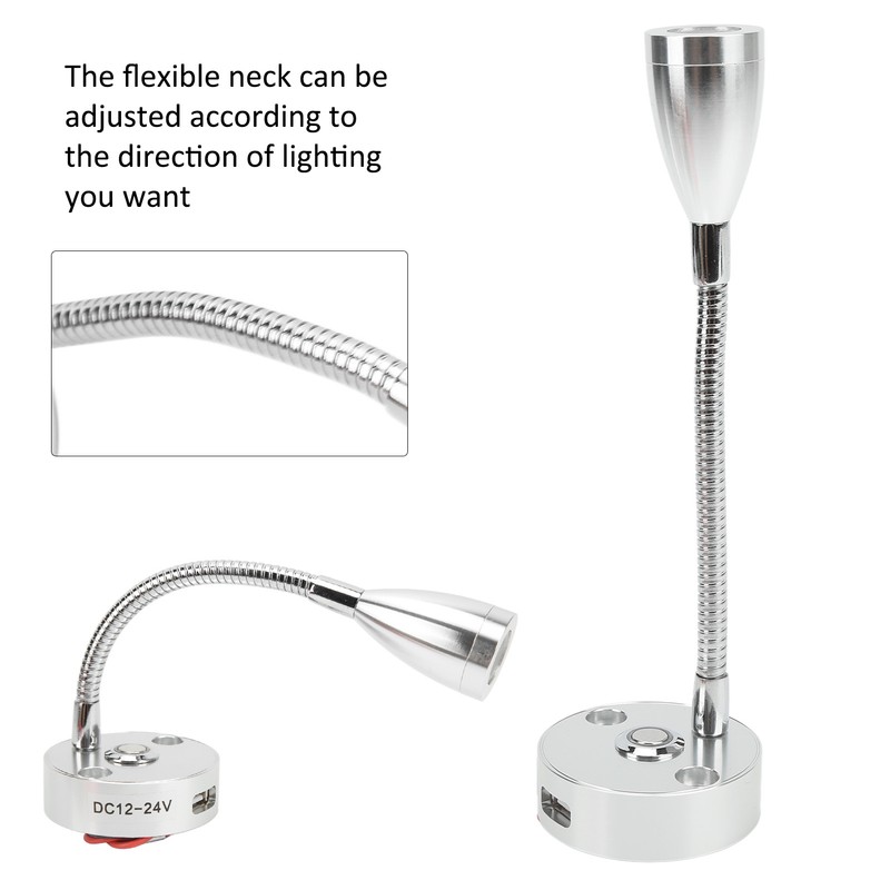 RV Reading Light Flexible Neck 3 Color Light 12‑24V 3W