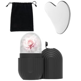 Set de Bandeja para Hielo Facial y Gua Sha, Herramienta de Masaje Facial con Bolsa de Almacenamiento, para Tratamiento de Belleza y Cuidado de la Piel (Black)