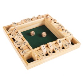 HEY! PLAY! Shut The Box Game - Classic 10 Number Games Set for Up to 4 Players - Old Fashioned Wooden Board with Dice for Adults and Children (Green)