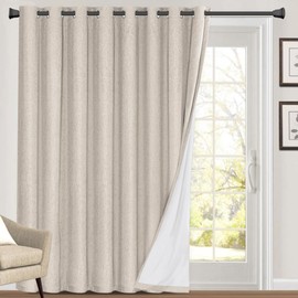 PrinceDeco Linen Blackout Curtains 100% Blackout Curtains 108 Inches Long Linen Look Patio Door Curtains Thermal Insulated Door Curtain for Living Room/Bedroom,W100 X L108 Inch, Natural