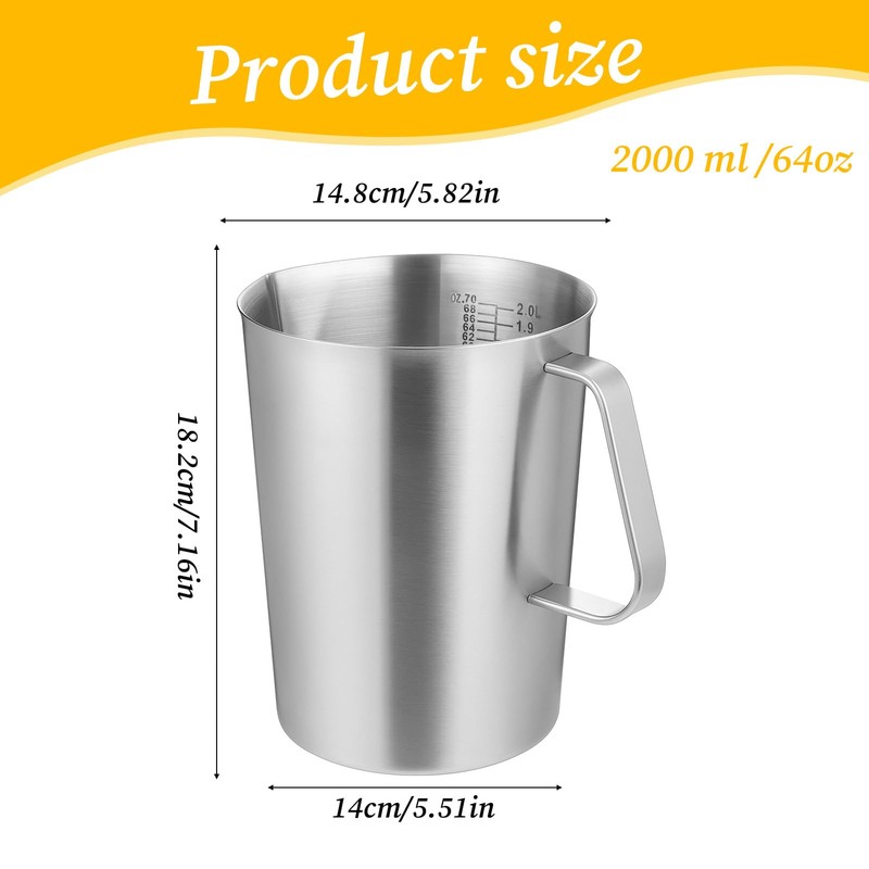 Stainless Steel Measuring Cup with Handle and Pour Lip, 2000ml