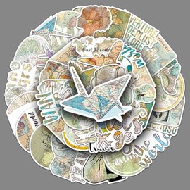 Vintage Map Sticker 50Pcs Vinyl Travel Map Stickers for Water Bottle Scrapbook Bumper Laptop Luggage Skateboard Cars Bike Guitar Computer,Aesthetic Funny Retro World Map Sticker for Teens Boys