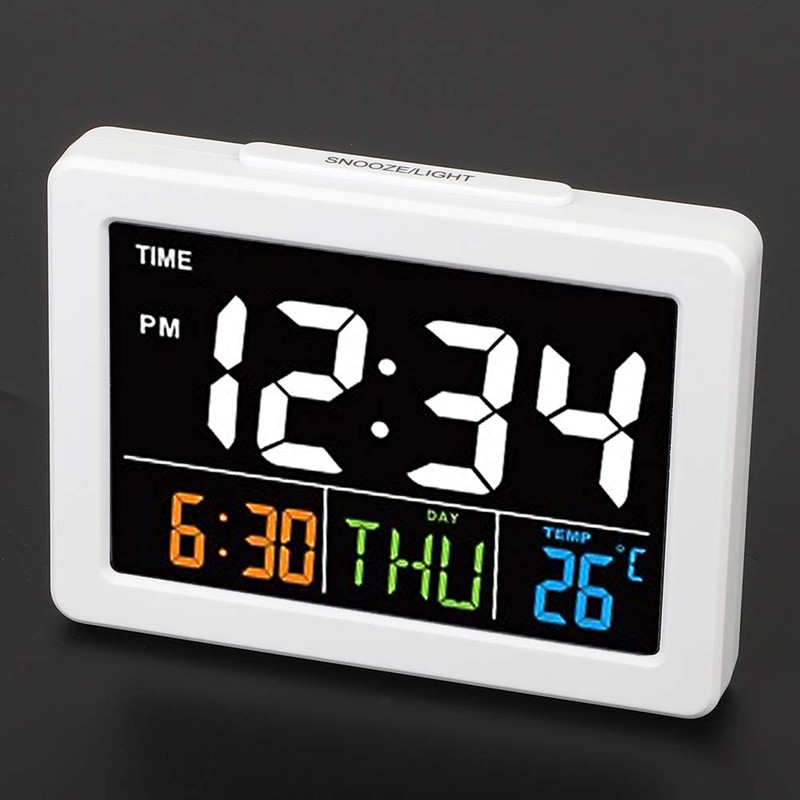Natudeco Digital Alarm Clock Colorful Large Screen LCD Electronic Desk