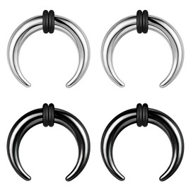 BodyAce 2Pairs Buffalo Ear Taper Kit, 2-12G Septum Pincher Tapers C Shape Nose Jewellery, Black Stretching Ear Piercing Expanded Septum Ring with O-Rings [12G(2mm)]