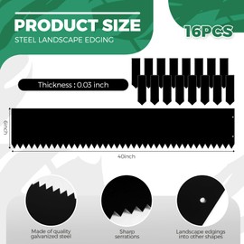 Blulu 16 Pieces 40 x 6 Inch Steel Landscape Edging with 10 Clips Steel Garden Edging Border Lawn Edging Hammer Flower Bed Edging for Landscaping, 0.03 Inch(Black)