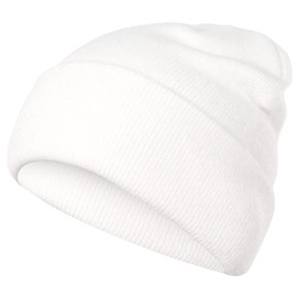 Achiou Beanie Hat for Women Men, Warm Cuffed Knit Hat for Skiing Running Outdoor Sports White