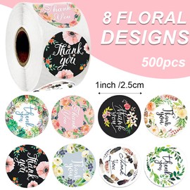DIFLAX 500 Stück Aufkleber Danke, Danke Aufkleber, Danke Sticker, Dankeschön Aufkleber, Selbstklebend, Für Geschenkverpackungen, Umschlägen, Papiertüten, Blumenstil(Schwarz 4cm)