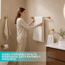 Juego de accesorios para baño 4 piezas – Acabado dorado, montaje en pared