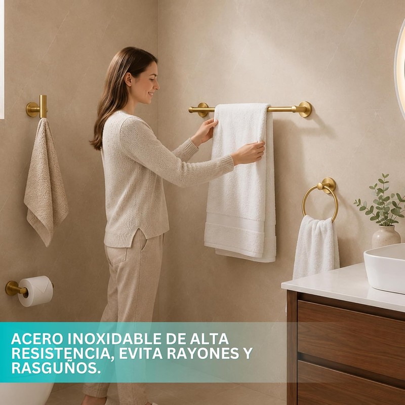 Juego de accesorios para baño 4 piezas – Acabado dorado,