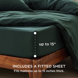 Bedsure Duvet Cover Queen Size with Fitted Sheet - 4 Pieces Prewashed Cotton-Like Extra Soft Bedding Set, Includes 1 Duvet Cover 90x90 Inches, 2 Pillow Shams, 1 Fitted Sheet, Forest Green