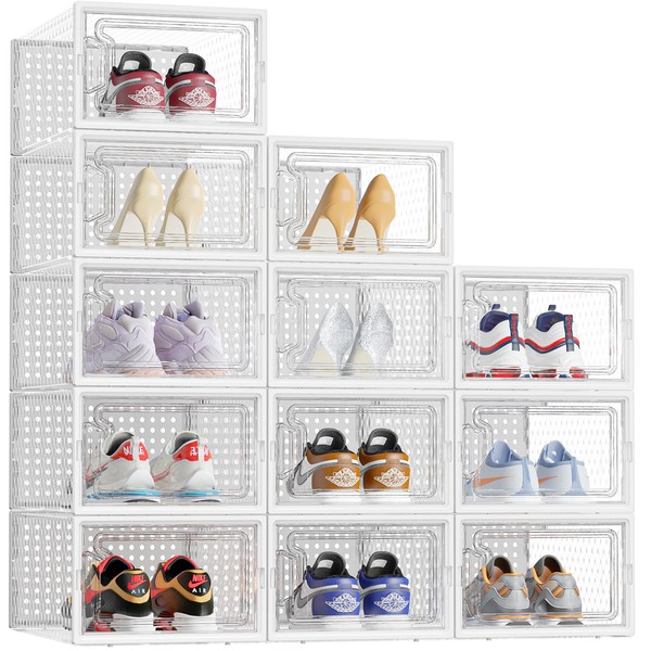 HOMIDEC HOMIDEC Shoe Storage Box,12 pcs Stackable Shoe Boxes Clear