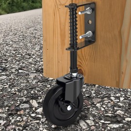 Auxdee Black Spring Loaded Adjustable Gate Wheel, 4 inch Heavy Duty Gate Wheel Casters with Break for Wooden Gate and Fence, Swing Gate Support Wheel with Universal Mount Plate, 1 Pack