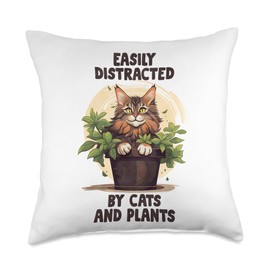 Botanical Whiskers - Green Thumb Feline Design Green Thumb Feline for Nature and Cat Enthusiasts Throw Pillow, 18x18, Multicolor