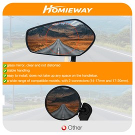 Homieway Bike Mirror for Handlebar,1 pc Bar End Bicycle Mirror,Anti-glare Glass Lens,HD 360°Adjusted Bike Rear View Mirror for E-bike,Mountainbikes, Bicycle,Scooter,Left/Right Universal