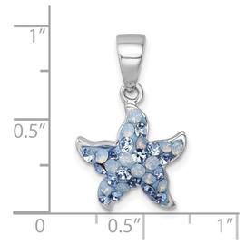 JewelryWeb 14.5mm 925 Sterling Silver Rhodium Plated Polished Blue Crystal Sea shell Nautical Starfish Pendant Necklace-Pendant for Women