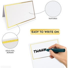 Place Cards Pack of 60 Premium Tent Name Place Cards for Table Setting with Gold Foil Border 2x3.5 inches - Perfect Place Cards for Weddings, Banquets Dinner Parties and any other Events