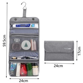 Tcdwla Kulturbeutel Herren Damen, Kulturtasche zum Aufhängen, 1 Stück Waschtasche mit Haken, Klappbar, Große Kapazität, Mehrere Kammern, für Reise, Badezimmer, Kinder (Grau)