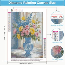 KEYIFA Vase Flowers Diamond Art Painting Kit, 5D DIY Crystal Art Diamond Painting Beautiful Flowers Pictures, Full Drill Canvas Photo Diamond Painting Kits for Adults, Home Wall Decor 30x40CM