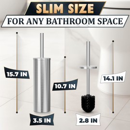 Stylish Stainless Steel Toilet Brush and Holder Set - Silver Toilet Bowl Brush and Holder with Splash Cover, Sturdy Bristles, Corrosion & Scratch Resistant - Elegant Design, Effective Deep Cleaning